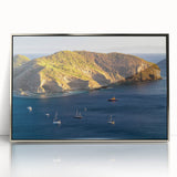 Mid-century modernist art of Central America scenery in muted earth tones, framed in silver acrylic.