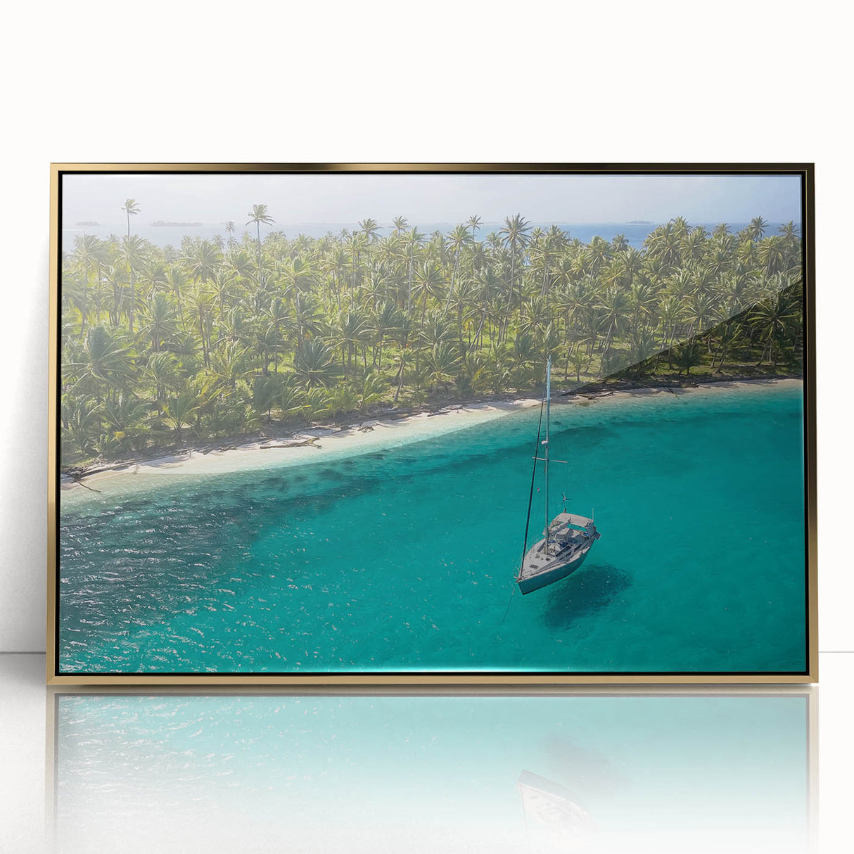 Framed acrylic print of a mid-century modernist Central American landscape, with muted earth tones.