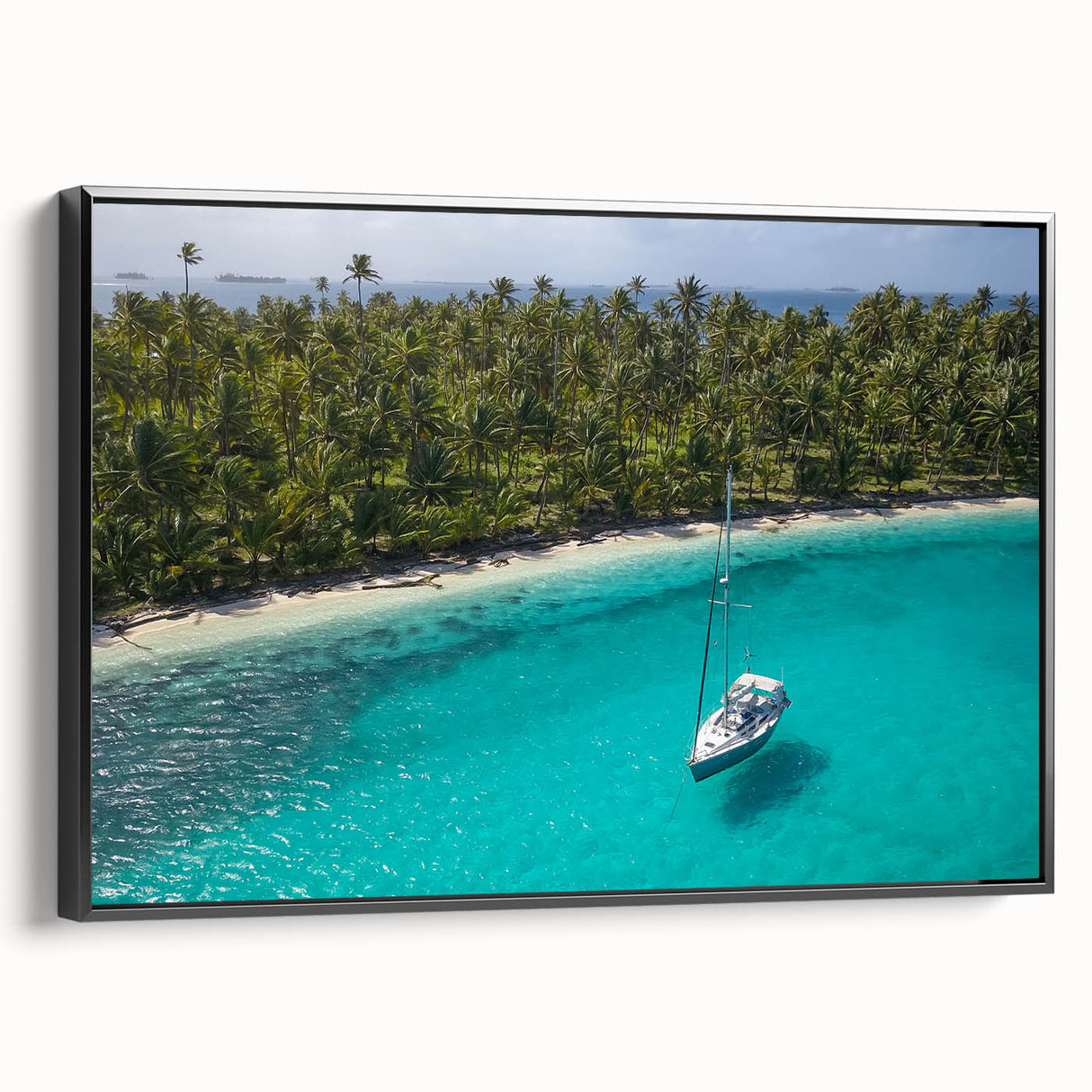 Black and white framed canvas featuring a vintage-style landscape of Central America, ideal for bedroom wall decor.