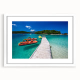 Abstract art print of a European Albanian landscape in muted earth tones, framed with a white mat.