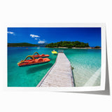 Rolled print of a European scenery in Albania, featuring soft pastel colors, ideal for dining room wall art.