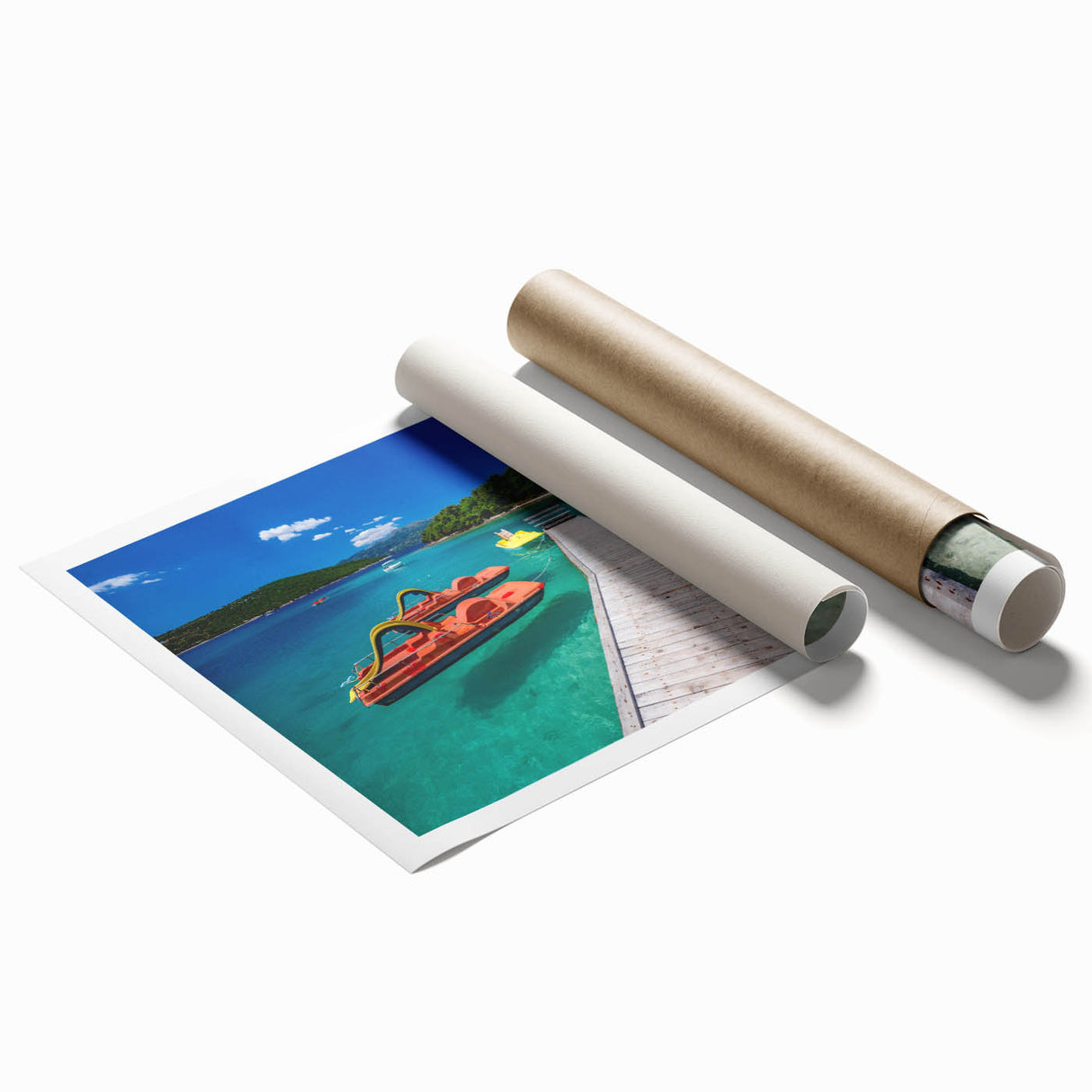 Rolled print of Albanian scenery featuring muted green and brown floral elements, ideal for classy bathroom wall art.