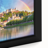 Extra large framed canvas depicting a textured, colorful Austrian landscape, ideal for living room decor.
