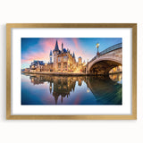 Abstract art print of a European scenery in muted earth tones on a framed canvas, ideal for dining room decor.