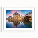 Textured art depicting a serene European landscape in muted earth tones, framed with a white mat, ideal for bedroom art.