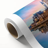 Art Deco style poster of a European Belgian scenery in pastel colors, ideal for nursery wall art.