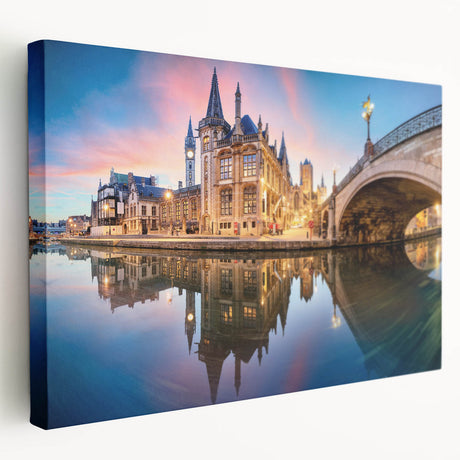 European landscape painting on stretched canvas, featuring muted earth tones, ideal for kitchen wall art.