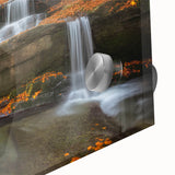 Large abstract wall art print depicting a European scenery in muted earth tones on acrylic glass.