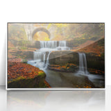 Mid-century modernist art depicting a European Bulgarian scene in muted colors on white framed acrylic.