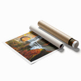 Rolled print of a Bulgarian landscape with lush greenery and distant mountains, suited for large living room wall art.