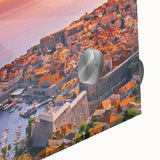 Large abstract wall art depicting a Croatian landscape in muted earth tones on acrylic glass, suitable for dining room decor.