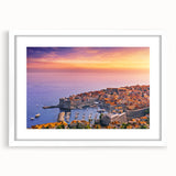 Textured abstract art print of a European Croatian landscape in muted earth tones on a framed white mat.