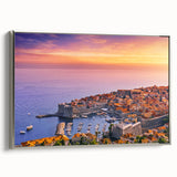 Landscape art painting of a Croatian scenery on framed canvas, featuring vibrant colors with a vintage poster style.