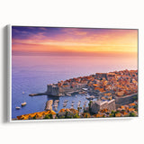 Vintage poster art of a Croatian landscape on framed canvas, featuring vibrant colors, ideal for living room decor.