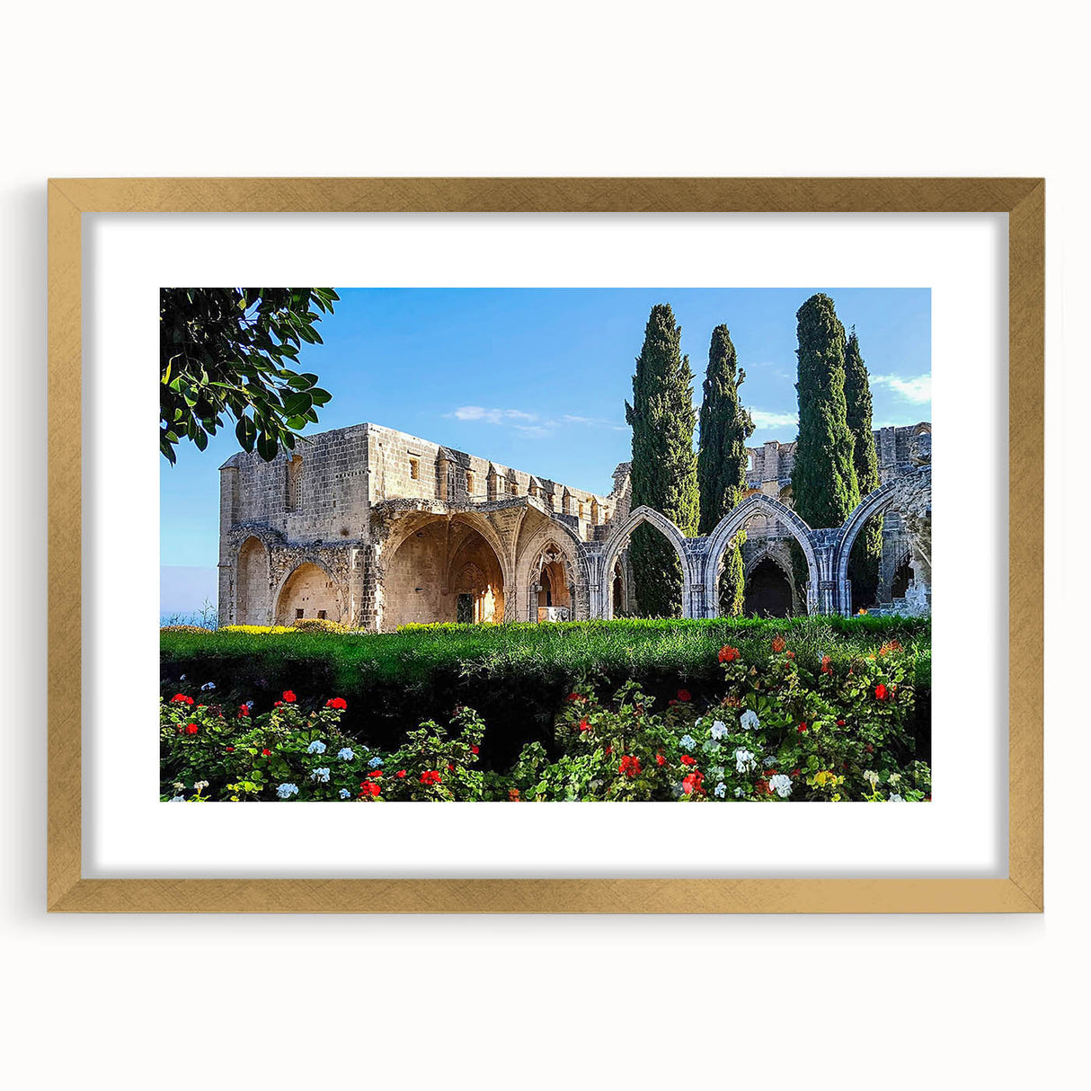 Abstract art print of a European landscape in muted earth tones on a framed canvas, suitable for dining room decor.