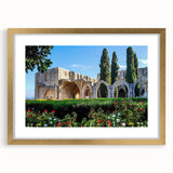 Abstract art print of a European landscape in muted earth tones on a framed canvas, suitable for dining room decor.