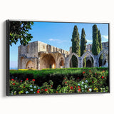 Black and white landscape art painting of a Cyprus scenery on framed canvas, ideal for bedroom wall decor.