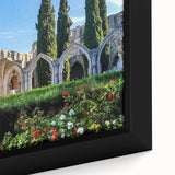 Extra large framed canvas featuring a textured, colorful European Cyprus scenery in muted earth tones.