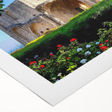 Art deco poster of a European Cyprus landscape in muted earth tones on rolled canvas, suitable for dining room decor.