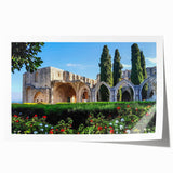 Extra large rolled print of a European Cyprus landscape with vibrant green floral elements, ideal for art wall dining room.