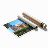 Extra large rolled print of a Cyprus landscape with vibrant green and blue tones, ideal for classy bathroom wall art.