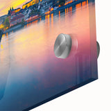 Acrylic print of Prague scenery in muted earth tones, ideal for dining room art in a mid-century modernist style.