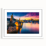 Textured art print of Prague scenery in abstract style, using muted earth tones, framed with a white mat.