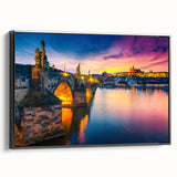 Black and white landscape art of Prague on framed canvas, ideal for bedroom wall decor.