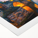 Art deco poster of Prague skyline in muted earth tones on rolled canvas, suitable for dining room wall art.