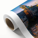 Art deco poster of Prague skyline in pastel shades on rolled canvas, ideal for nursery wall art.