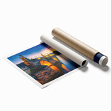 Extra large rolled print featuring a scenic view of Prague with muted earth tones, ideal for classy bathroom wall art.
