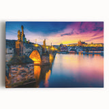 Black and white stretched canvas of Prague skyline, ideal for kitchen wall art or bedroom.