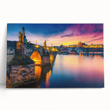 Black and white photograph of Prague on stretched canvas, suitable as large kitchen wall art.