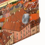 Mid-century modernist style large abstract wall art of a Czech Republic scenery in muted earth tones on acrylic glass.