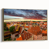Framed canvas depicting a vintage-style landscape of the Czech Republic in muted gold and black tones.