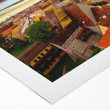 Art deco poster featuring a scenic view of the Czech Republic, in muted earth tones on rolled canvas.