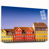 Large abstract acrylic print of a European scenery in muted earth tones, ideal for bedroom or dining room decor.