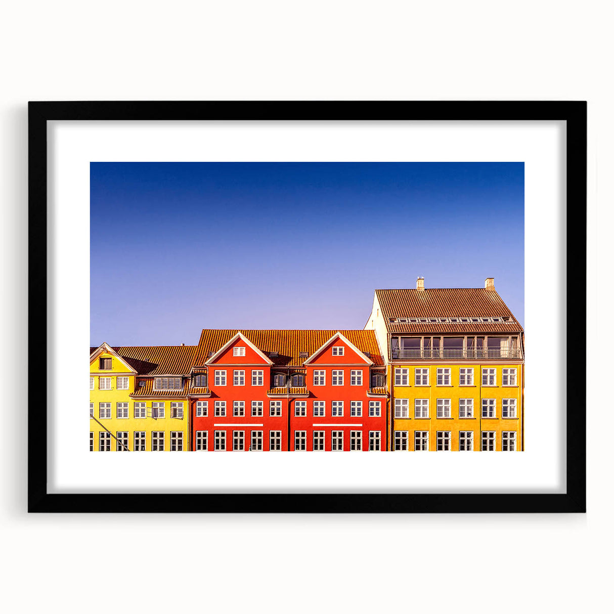 Extra large abstract art print featuring a colorful, textured depiction of a European scenery, ideal for living room decor.