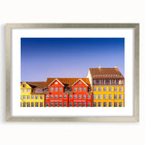 Extra large abstract art print of a European scenery in muted earth tones on a framed canvas, ideal for living room decor.