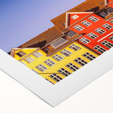 Art deco poster featuring a serene Danish landscape in muted earth tones on rolled canvas, suitable for dining room decor.