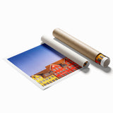 Extra large rolled print of a Danish landscape with muted floral elements, ideal for classy bathroom wall art.