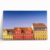 Large black and white photo of a European cityscape on stretched canvas, suitable for kitchen wall art.