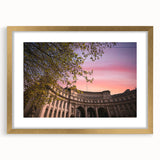 Abstract art print of Bath, England, in muted earth tones on a framed gold mat, suitable for dining room decor.