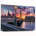 Acrylic print of Big Ben and London scenery with muted gray and blue tones, ideal for bedroom or dining room decor.