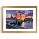 Abstract art print of Big Ben with muted gold and gray tones on a framed canvas, suited for bedroom or dining room decor.
