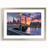Extra large framed wall art featuring an abstract depiction of Big Ben in textured gray and silver tones.