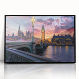 Large abstract wall art of Big Ben with muted gray and black tones on framed acrylic, ideal for modern living room decor.