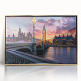 Acrylic print of Big Ben with golden hues, in art deco style, suitable for modern art wall decor.