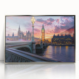 Acrylic print of Big Ben with silver frame, in muted gray tones, suitable for modern art wall decor.