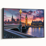 Black and white framed canvas of the Big Ben landscape in vintage poster art style, suitable for bedroom decor.